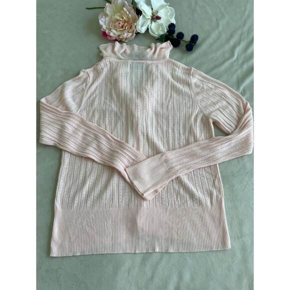 Ralph Lauren Ruffled Pink Cottagecore Cardigan Ribbed Knit Fairtycore Dainty XL - Picture 2 of 11
